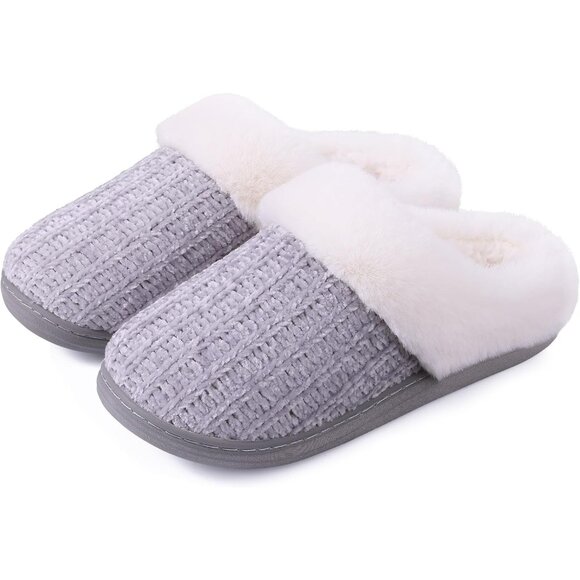 ⚡Women Grey Faux Fur Fleece Comfy Wool Like Warm Knit Chenille Slipper - Picture 7 of 7